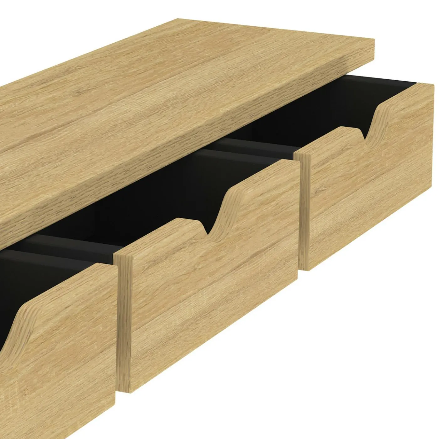 Étagère murale console d'entrée effet bois et noir 3 tiroirs