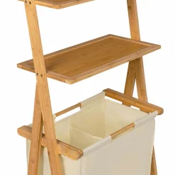 Étagère panier à linge en bambou et tissu écru
