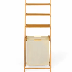 Étagère panier à linge en bambou et tissu écru