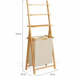 Étagère panier à linge en bambou et tissu écru