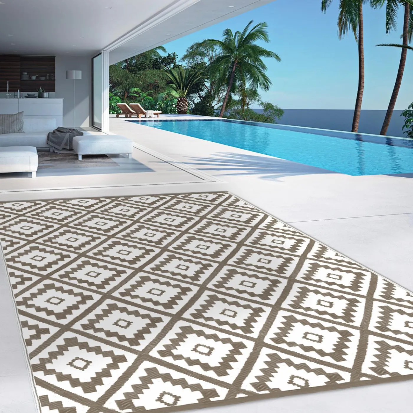 Tapis d'extérieur pour terrasse couleur taupe