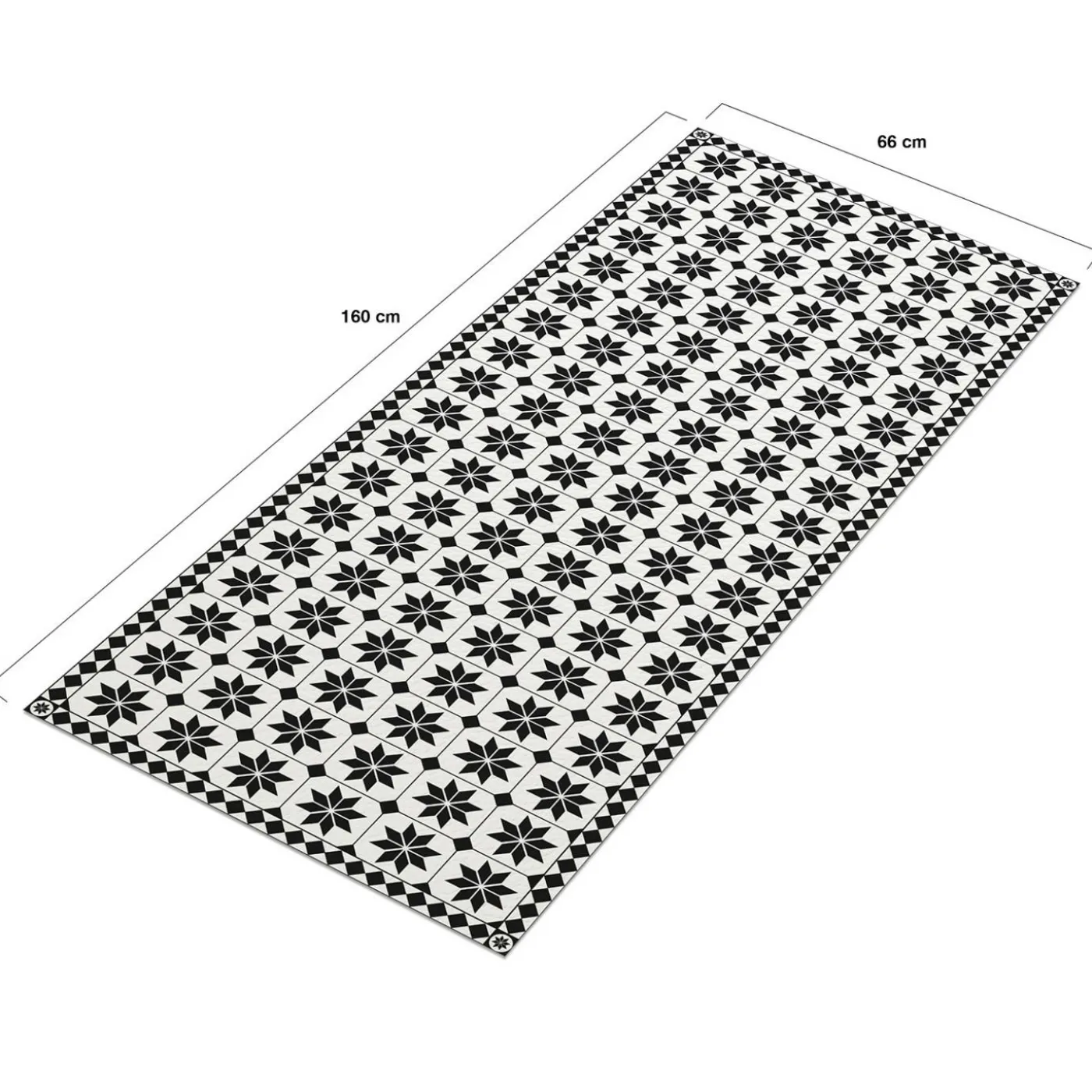 Tapis en vinyle effet mosaïque noir et blanc 66 x 160 cm