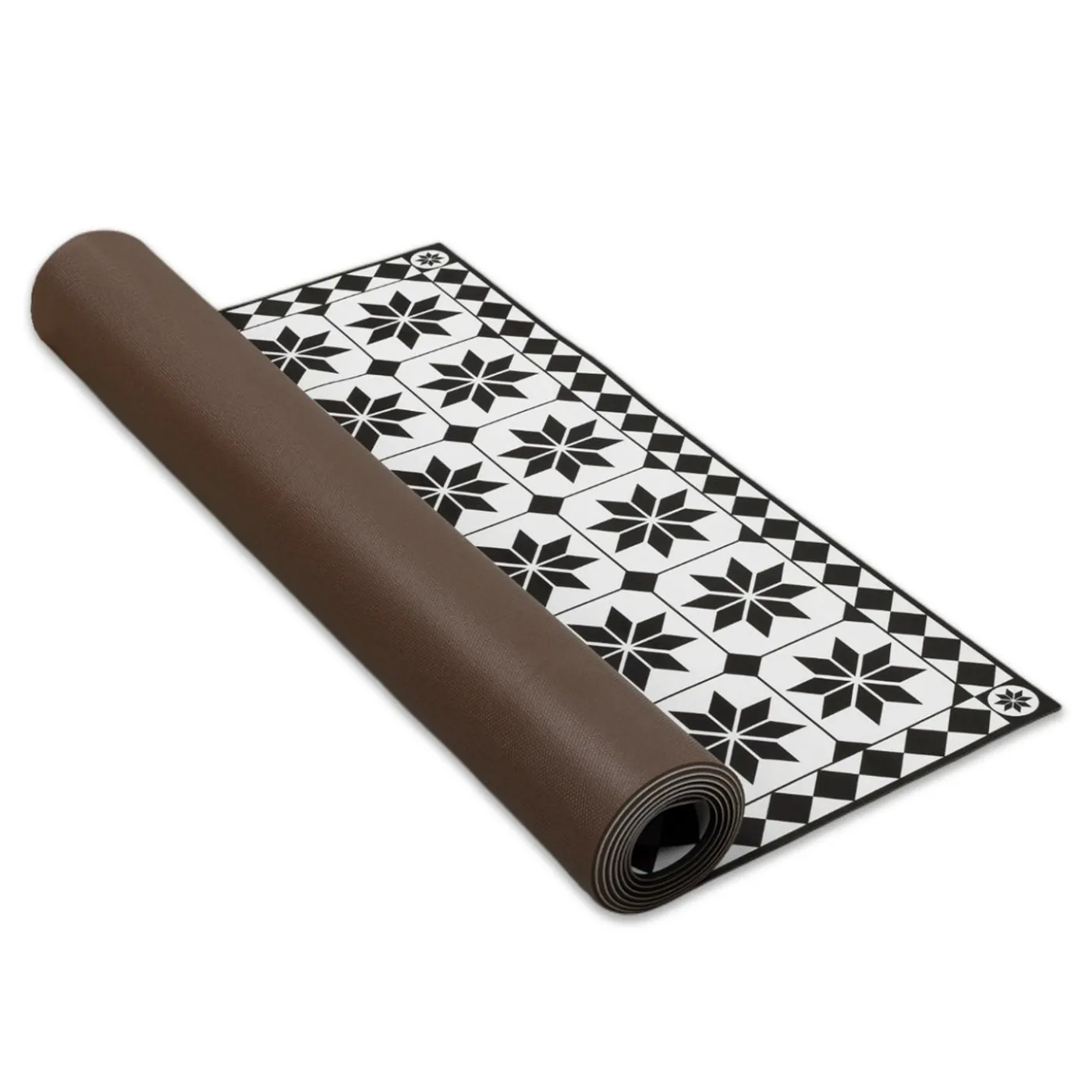 Tapis en vinyle effet mosaïque noir et blanc 66 x 160 cm