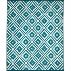 Tapis extérieur bleu canard motifs géométriques 180 x 280 cm