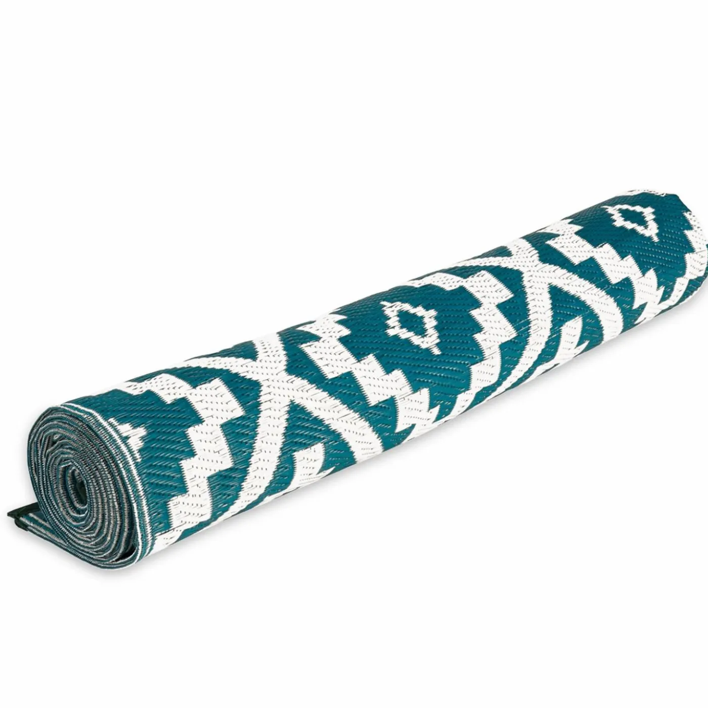 Tapis extérieur bleu canard motifs géométriques 180 x 280 cm