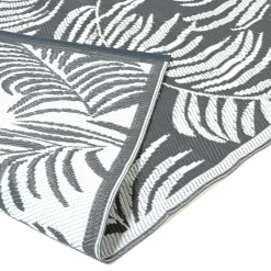 Tapis extérieur gris et blanc motifs tropicaux 270 x 370 cm