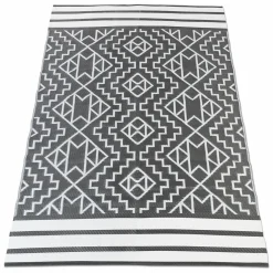 Tapis extérieur gris et blanc motifs aztèques 160 x 240 cm