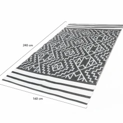 Tapis extérieur gris et blanc motifs aztèques 160 x 240 cm