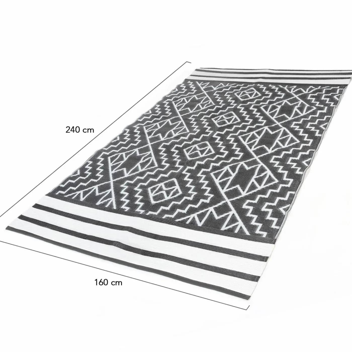 Tapis extérieur gris et blanc motifs aztèques 160 x 240 cm