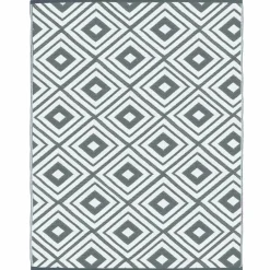 Tapis extérieur jardin motifs géométriques gris et blanc 270 x 370 cm