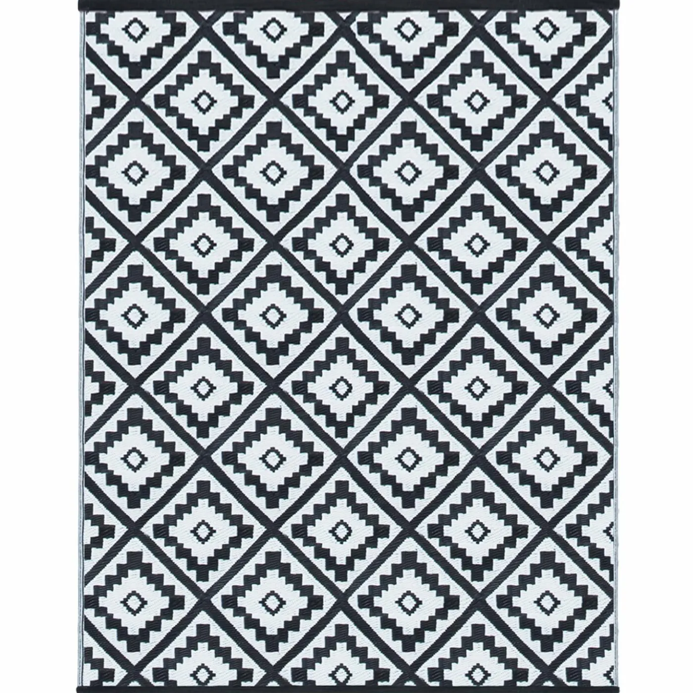 Tapis extérieur noir et blanc motifs géométriques 180 x 280 cm