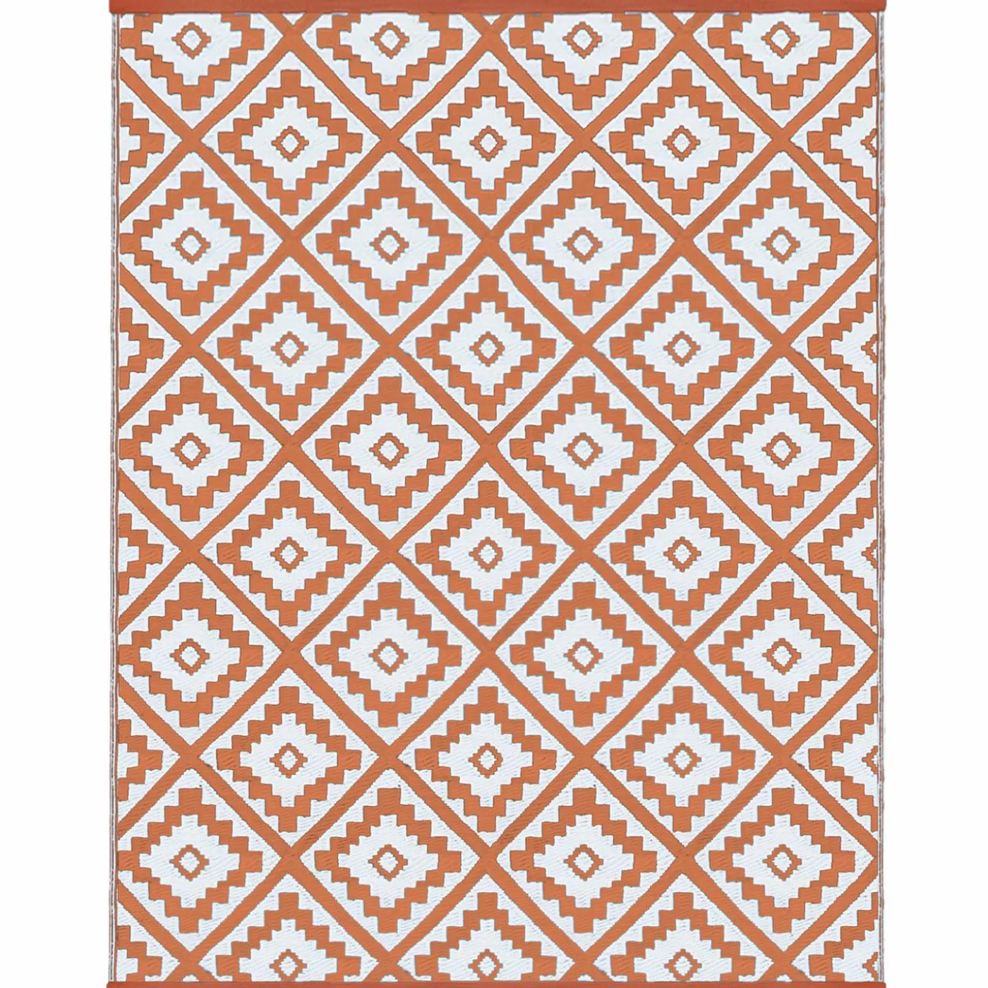 Tapis extérieur terracotta et blanc motifs géométriques 120 x 180 cm