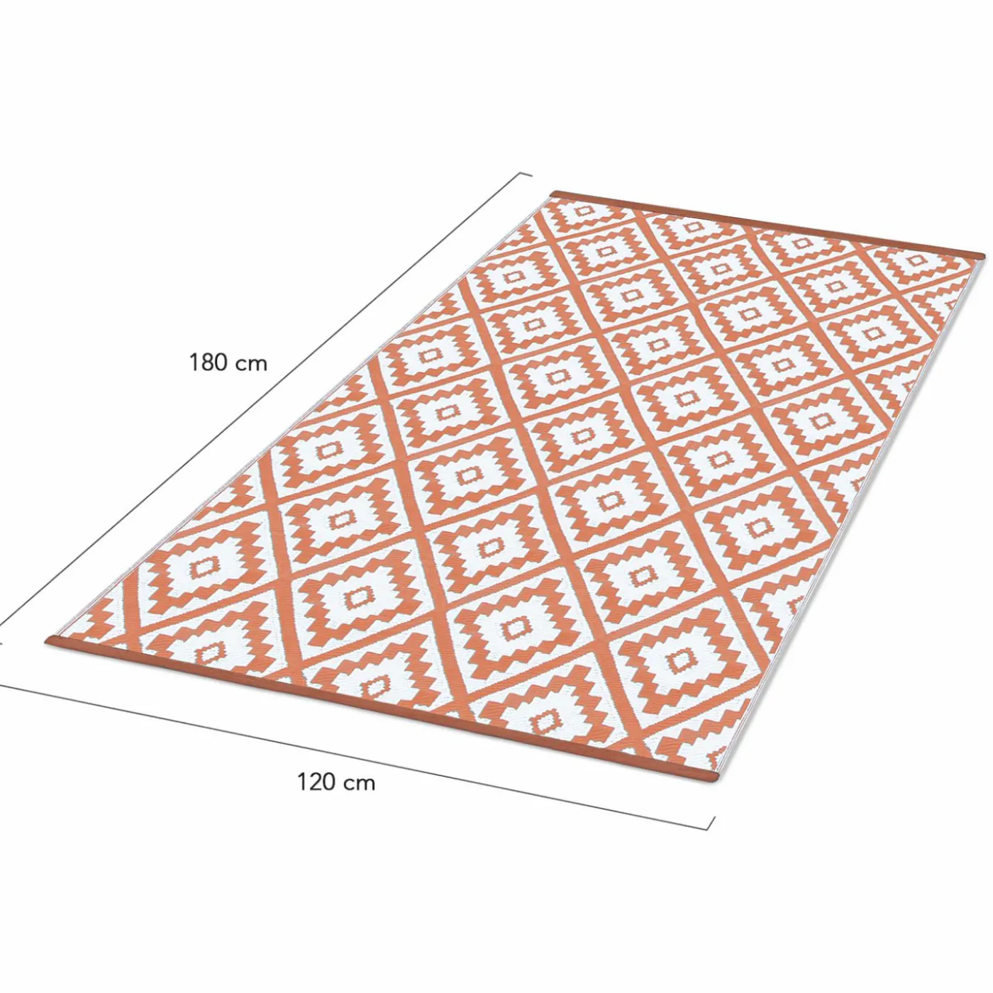 Tapis extérieur terracotta et blanc motifs géométriques 120 x 180 cm