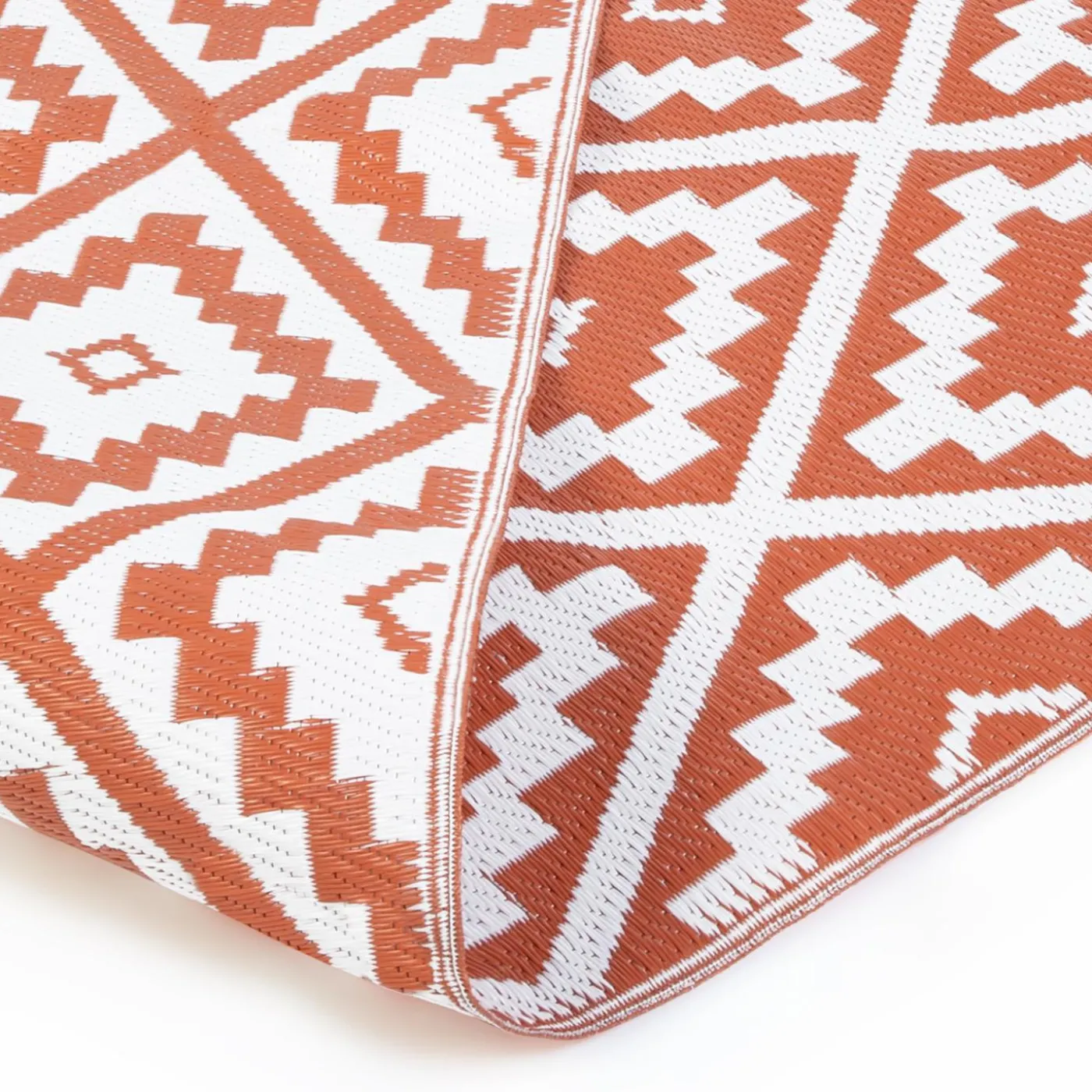 Tapis extérieur terracotta motifs géométriques 270 x 370 cm