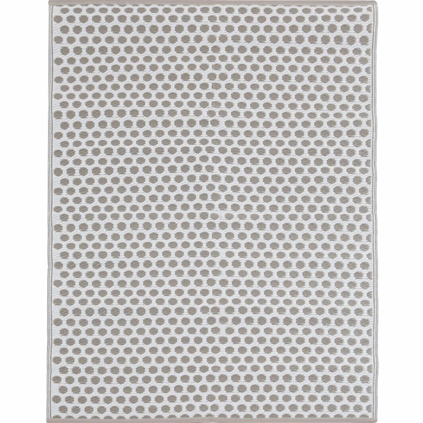 Tapis extérieur terrasse motifs ronds beiges et blancs 180 x 280 cm