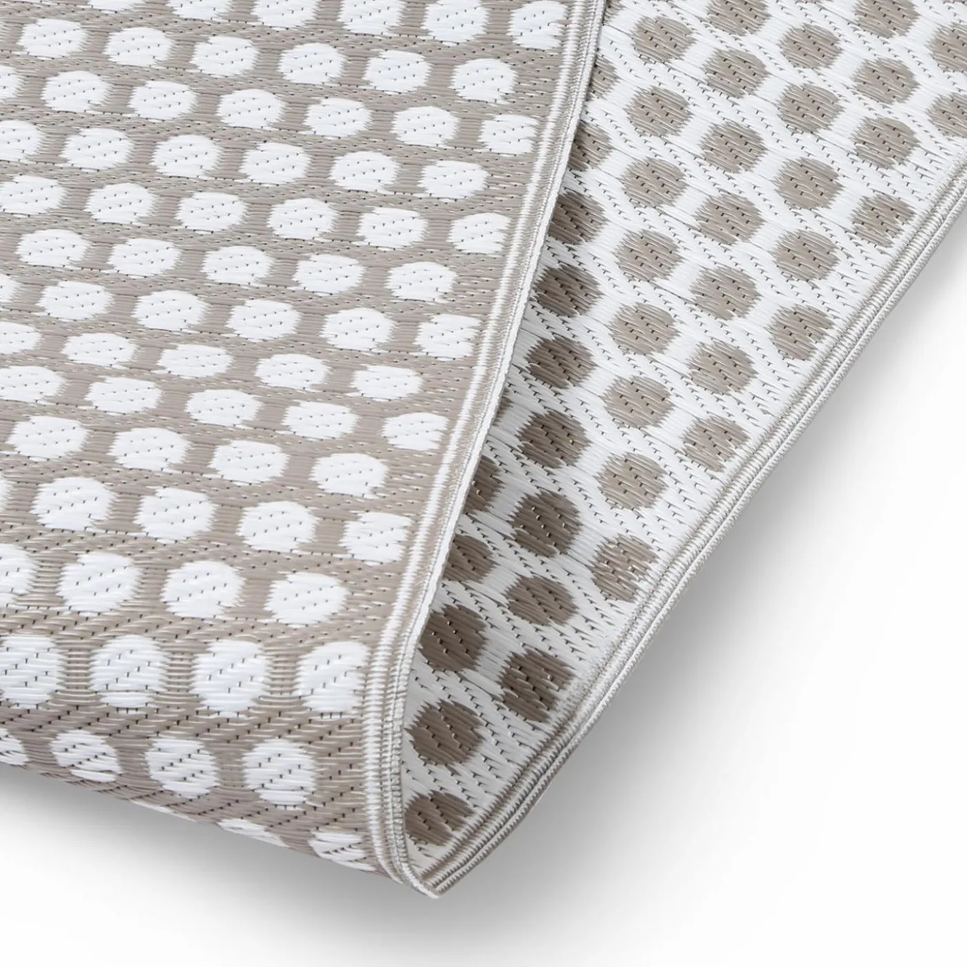 Tapis extérieur terrasse motifs ronds beiges et blancs 180 x 280 cm