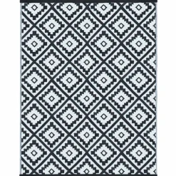 Tapis extérieur terrasse motifs géométriques noir et blanc 160 x 260 cm