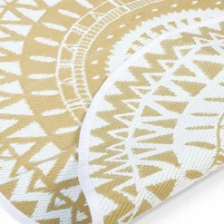 Tapis extérieur terrasse motifs maoris blanc et naturel 150 cm