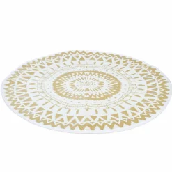 Tapis extérieur terrasse motifs maoris blanc et naturel 150 cm