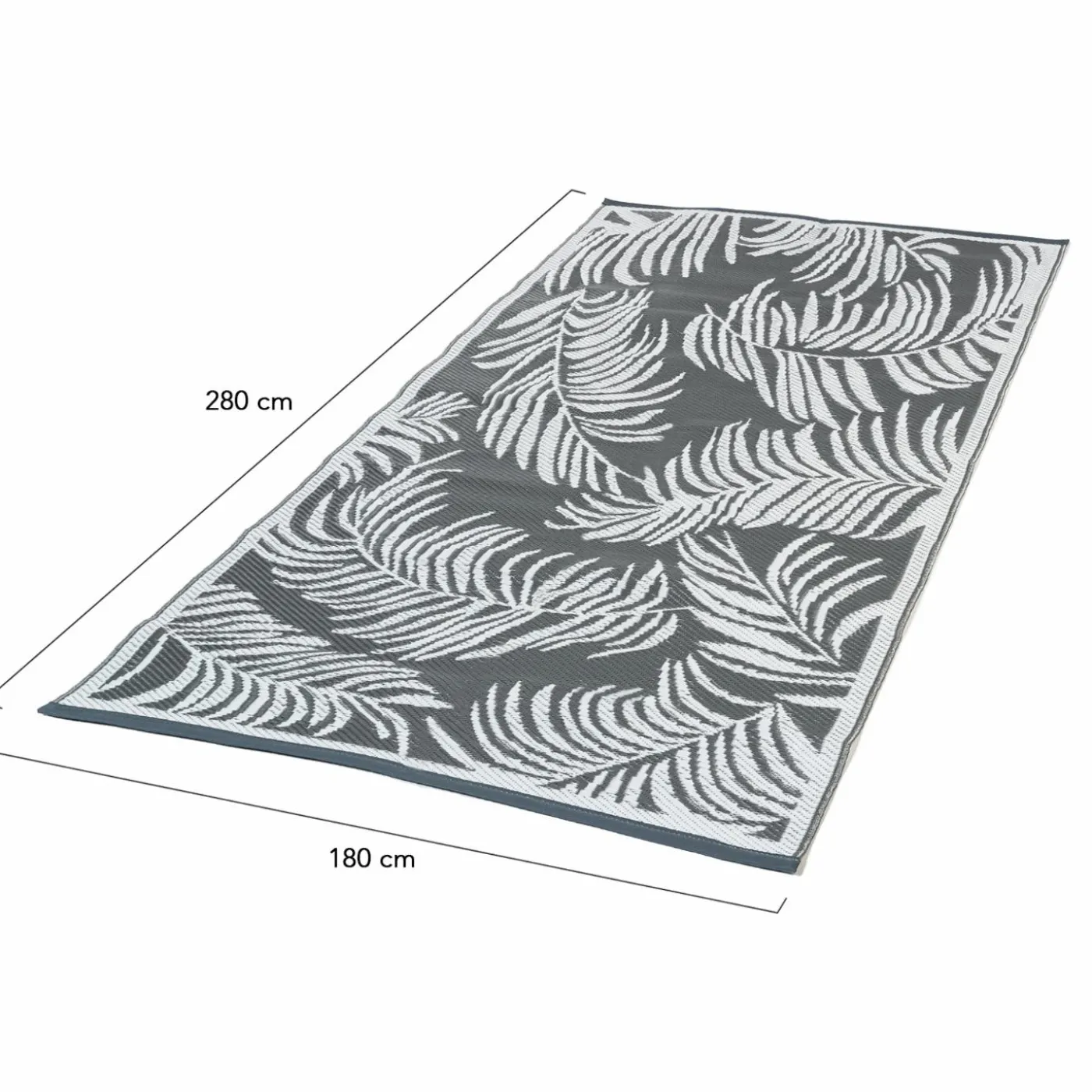 Tapis extérieur terrasse motifs tropicaux gris et blancs 180 x 280 cm
