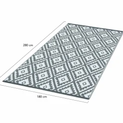 Tapis extérieur terrasse motifs géométriques gris et blanc