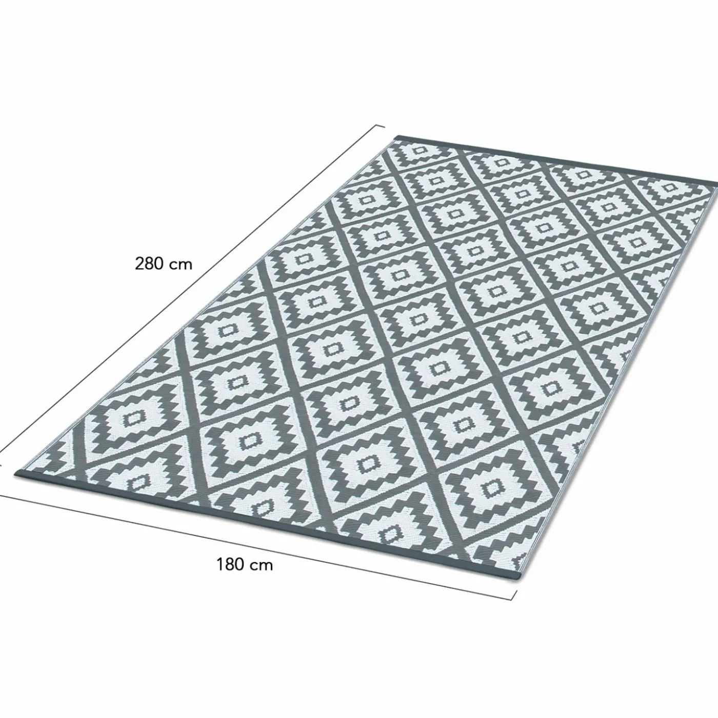 Tapis extérieur terrasse motifs géométriques gris et blanc