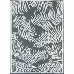 Tapis extérieur terrasse motif tropical gris et blanc 160 x 260 cm