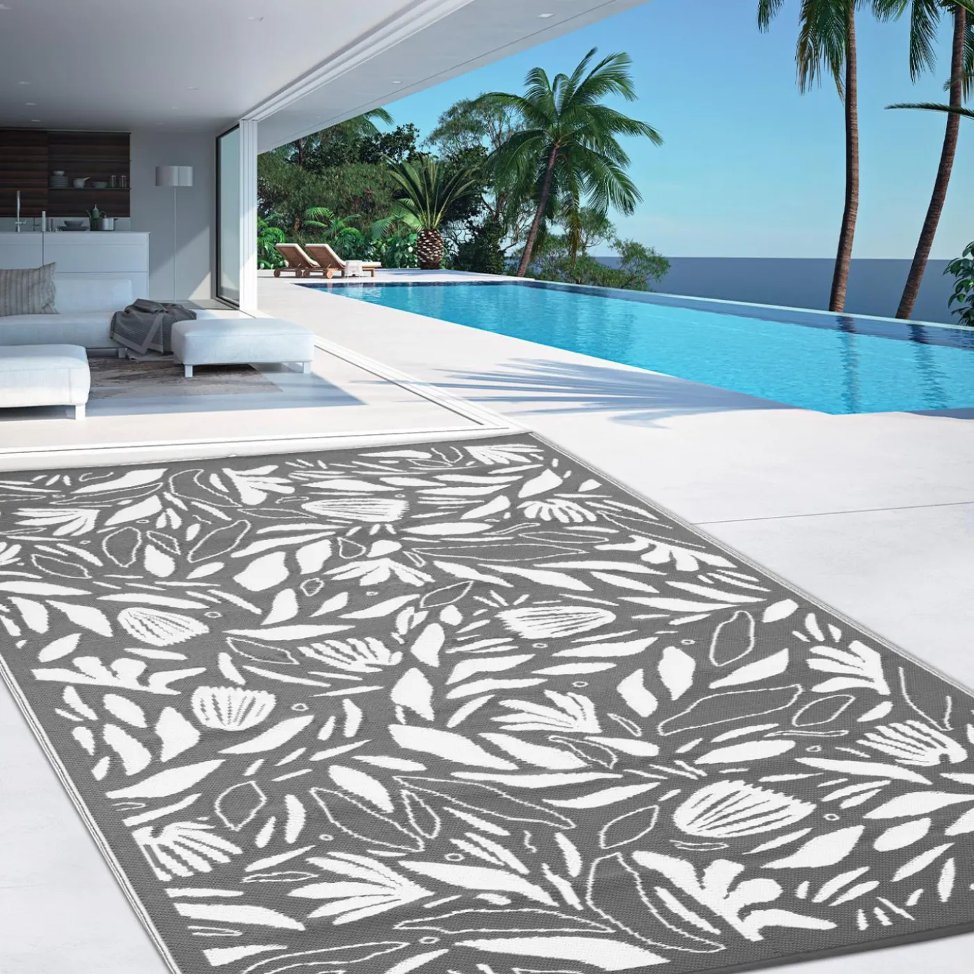 Tapis extérieur 180x280 cm gris et blanc