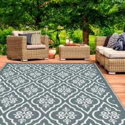 Tapis extérieur 180x280 cm gris et blanc