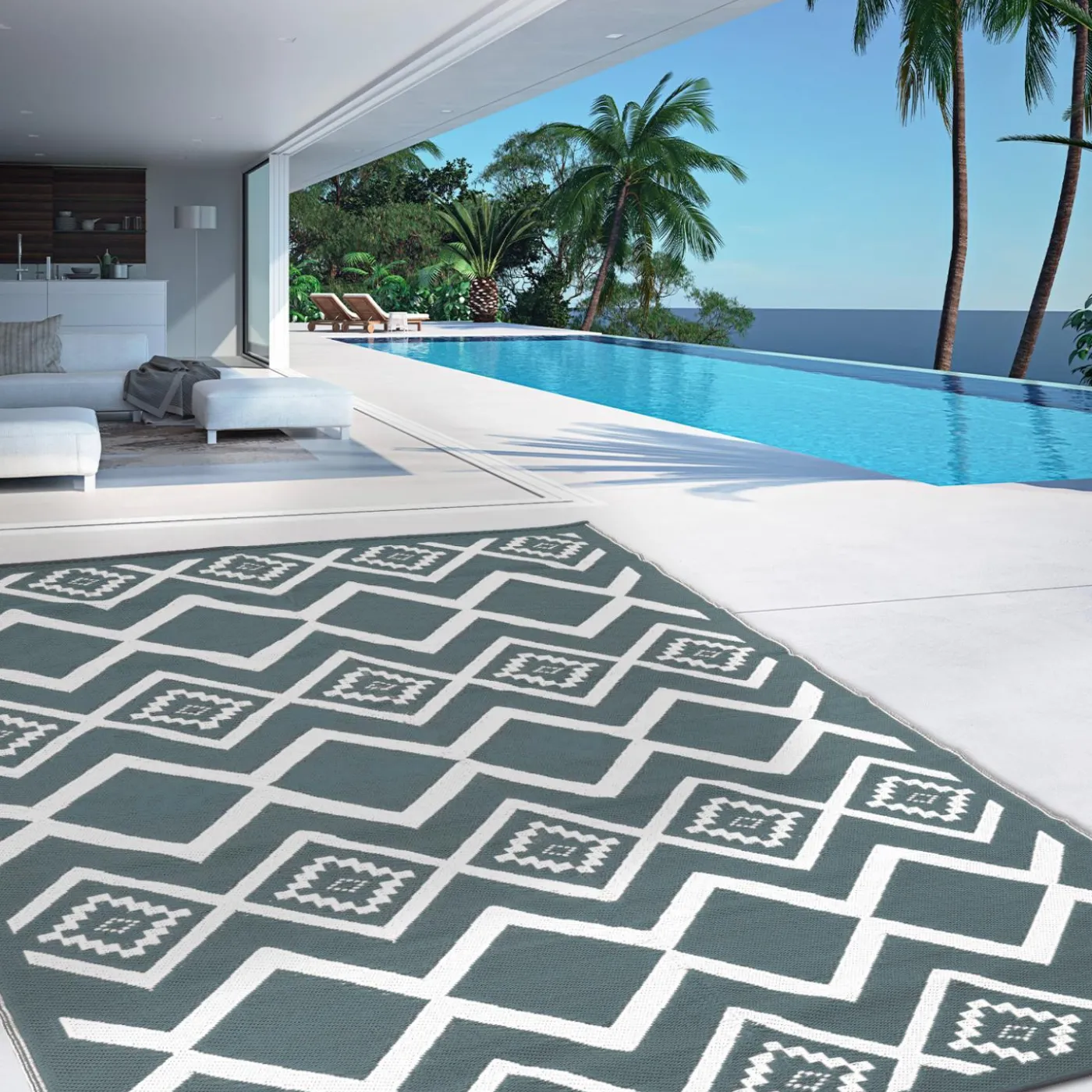 Tapis extérieur 180x280 cm gris et blanc