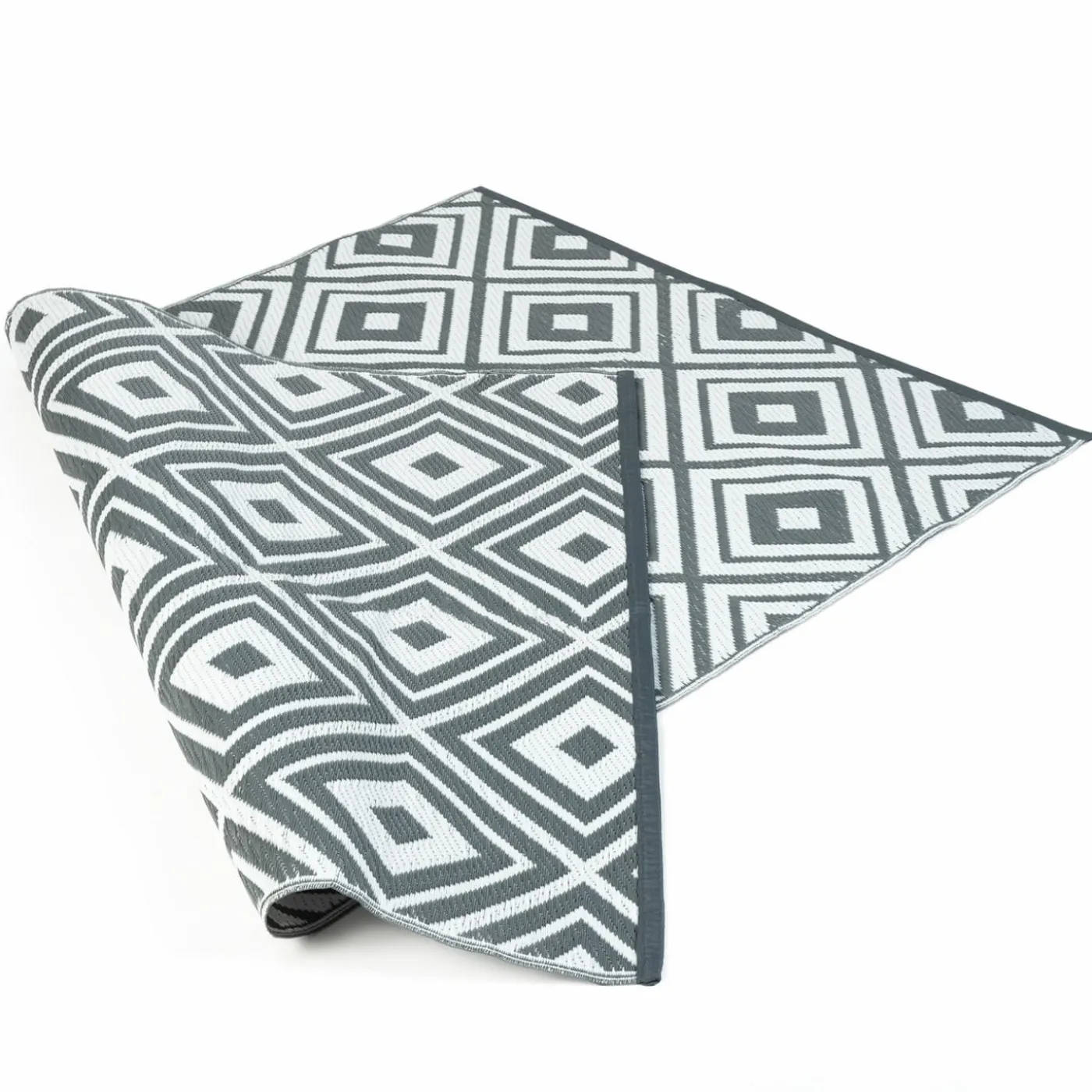 Tapis jardin motifs géométriques gris et blanc 180 x 280 cm
