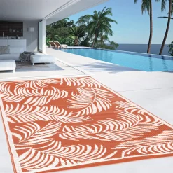 Tapis tropical d'extérieur terracotta et blanc