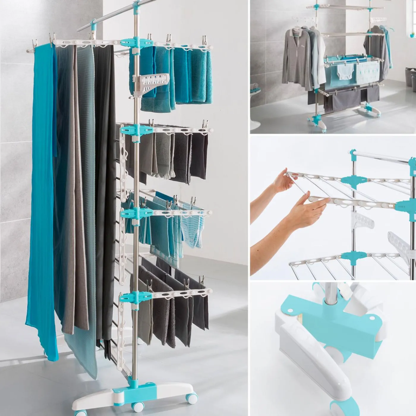 Étendoir à linge pliable avec barre télescopique