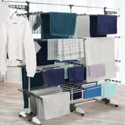 Étendoir à linge XXL 60 m sur 4 niveaux avec barre télescopique