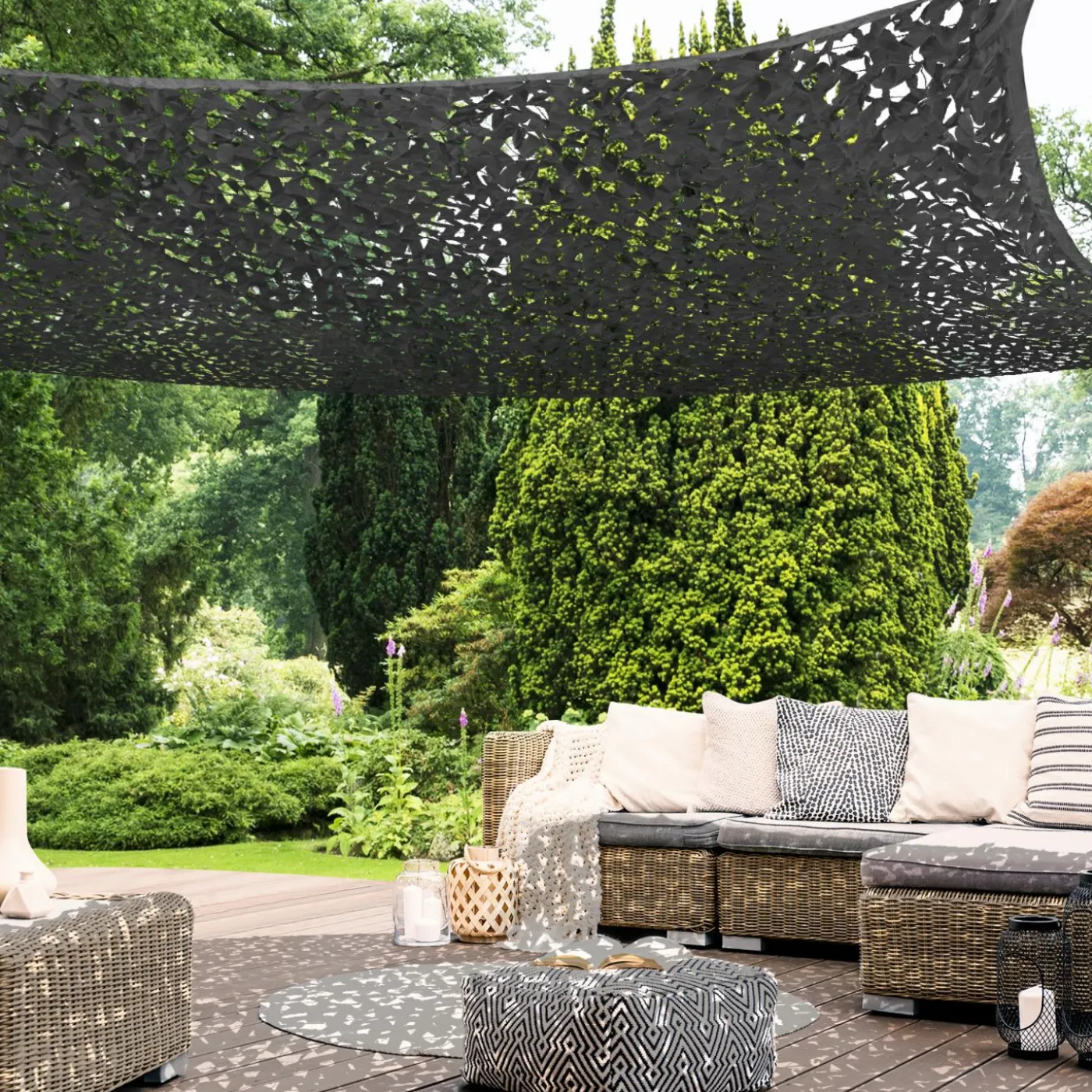 Toile ombrage rectangulaire camouflage gris 4x6 m
