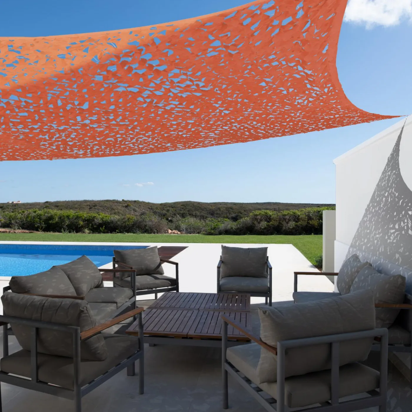 Toile ombrage terracotta camouflage rectangulaire 4x6m