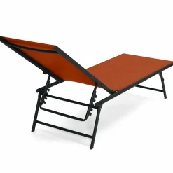 Transats de jardin acier gris anthracite et toile terracotta - lot de 2