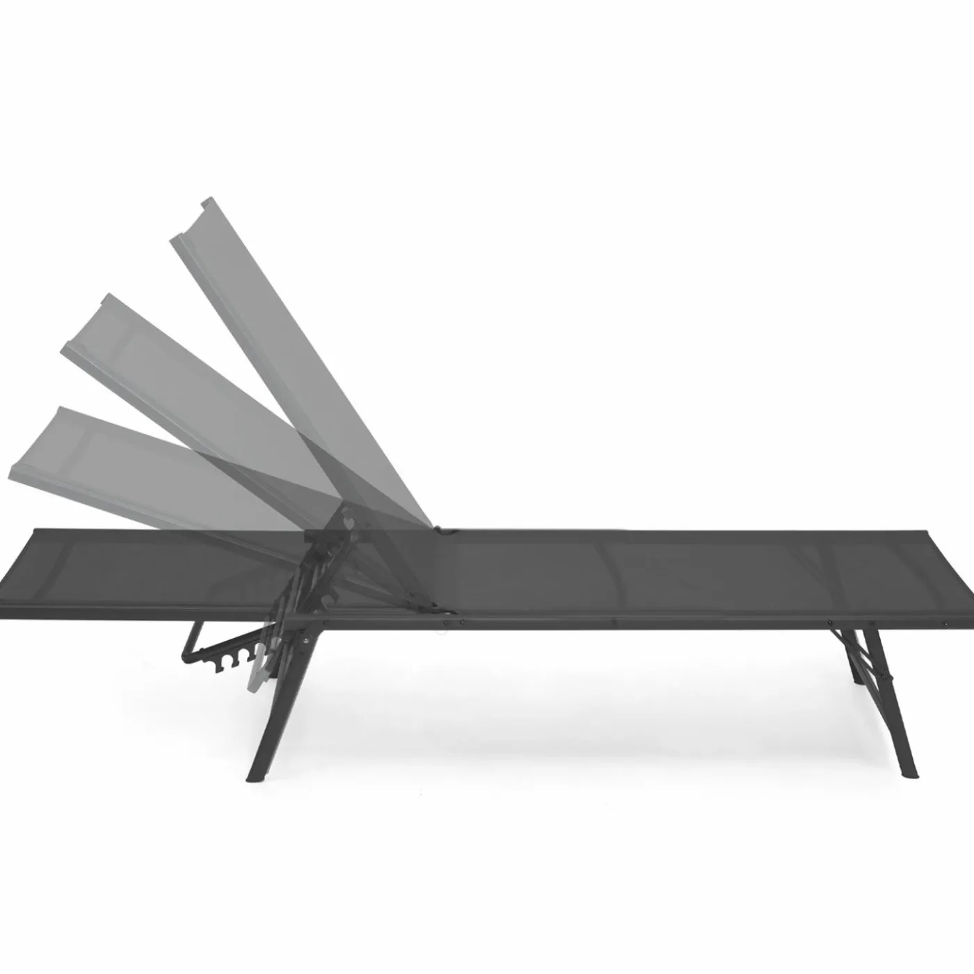 Transats de jardin acier gris anthracite et toile grise - lot de 2