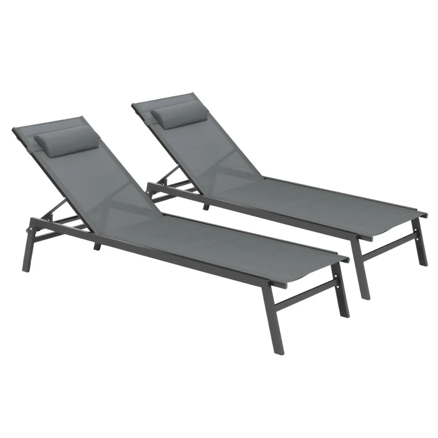 Transats de jardin aluminium gris et noir : lot de 2