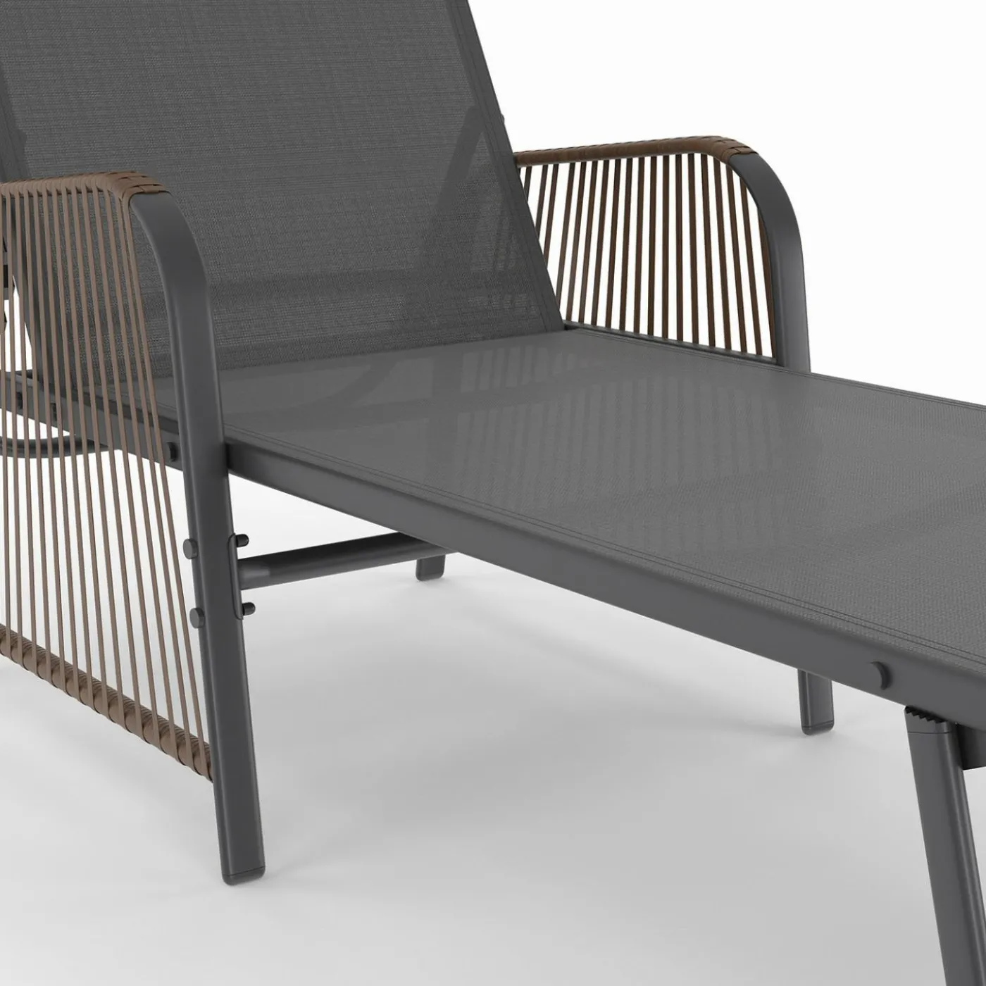 Transats de jardin inclinables gris anthracite avec accoudoirs cordage effet rotin
