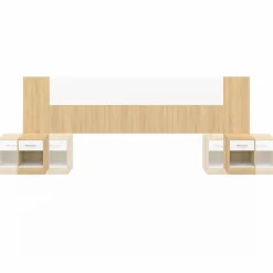 Tête de lit à chevets modulables bois et blanc
