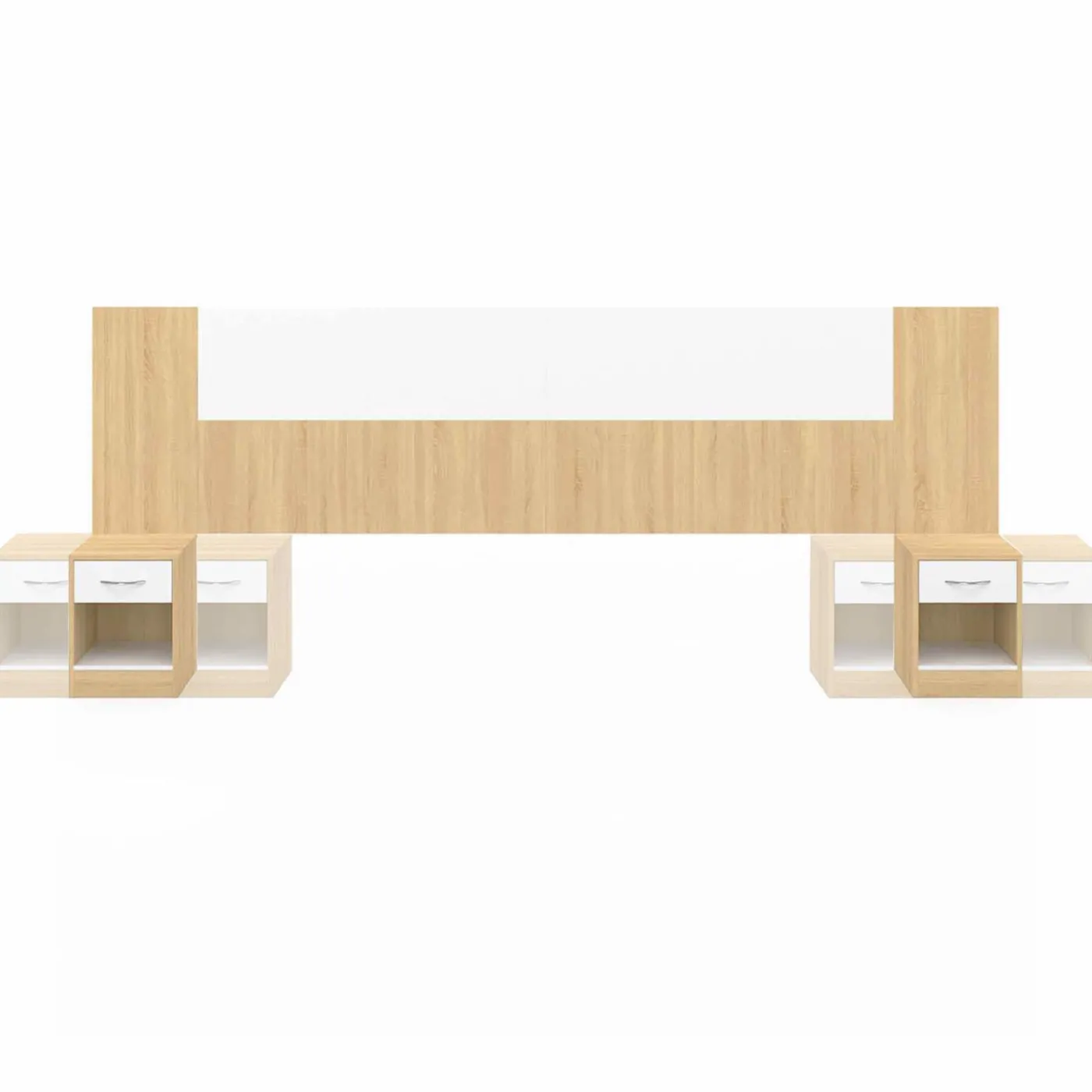 Tête de lit à chevets modulables bois et blanc