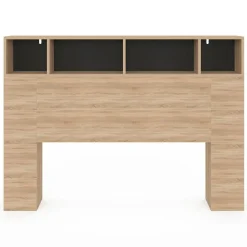 Tête de lit avec rangement intégré bois façon hêtre et noir 145 cm