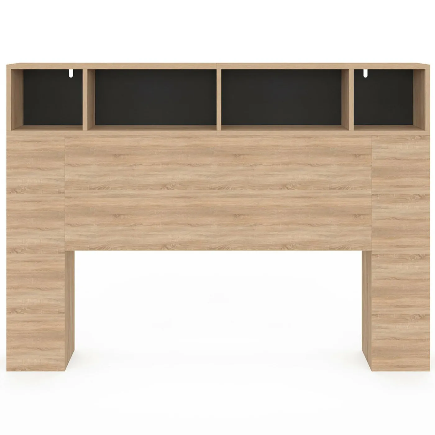 Tête de lit avec rangement intégré bois façon hêtre et noir 145 cm