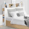 Tête de lit avec rangement intégré 145 cm blanc et bois façon hêtre