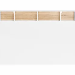 Tête de lit avec rangement intégré 145 cm blanc et bois façon hêtre