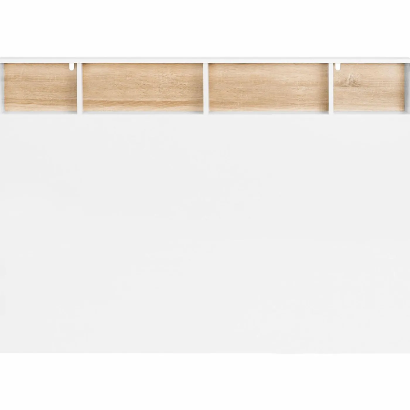 Tête de lit avec rangement intégré 145 cm blanc et bois façon hêtre