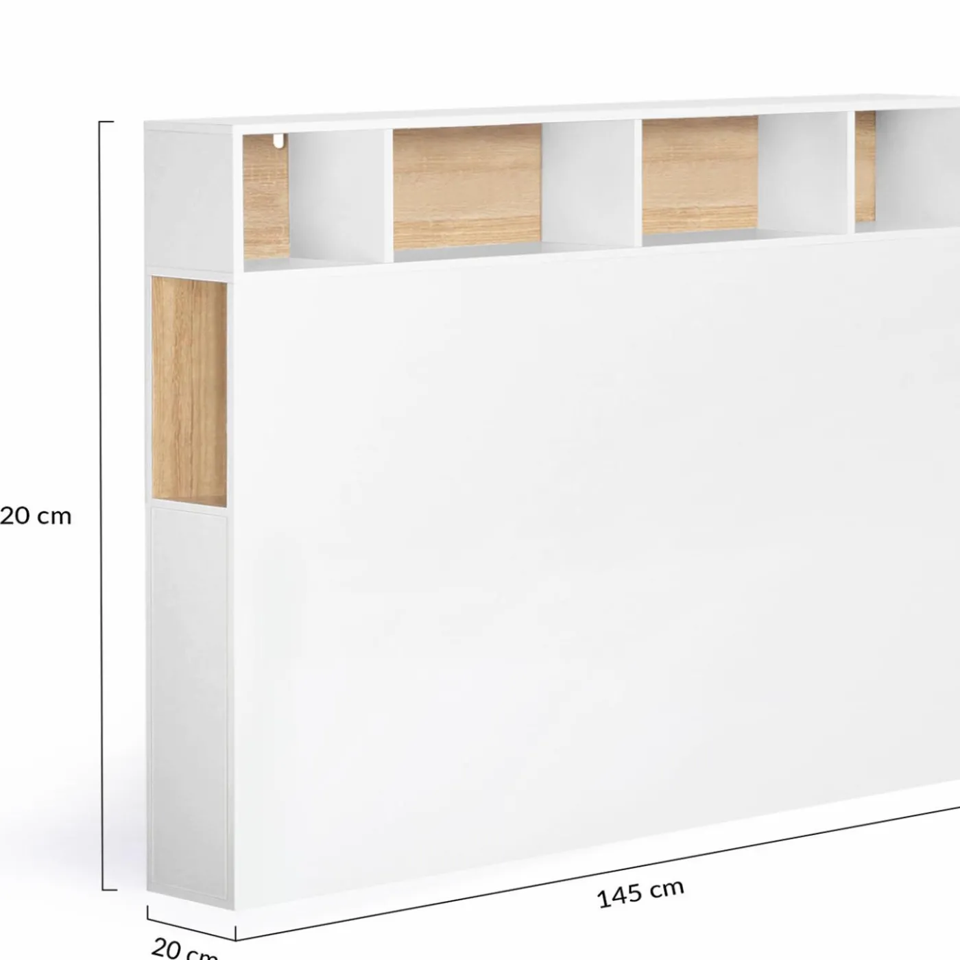 Tête de lit avec rangement intégré 145 cm blanc et bois façon hêtre