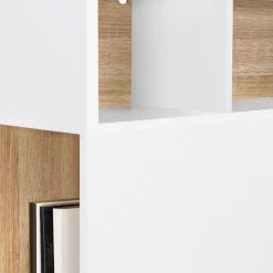 Tête de lit avec rangement intégré 145 cm blanc et bois façon hêtre