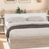 Tête de lit avec rangements blanc et bois sur pied